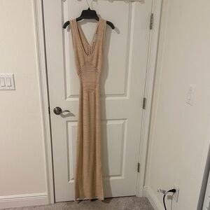 Torn by Ronny Kobo Tan crochet Maxi Dress